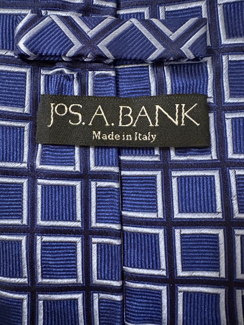 Jos. A. Bank Blue Silk Geometric Square Pattern Tie - Made in Italy 3.75" Width